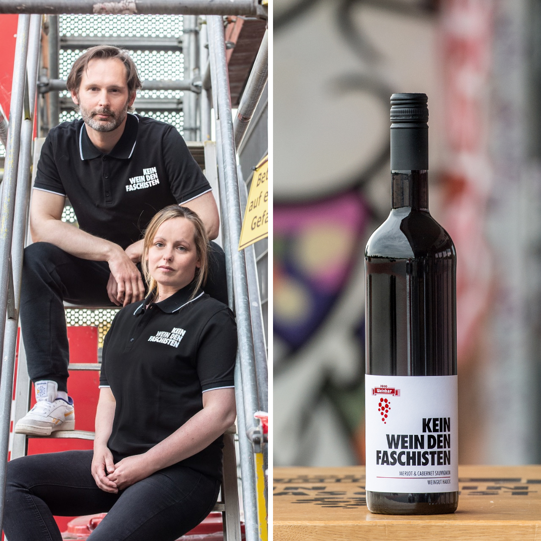 KEIN WEIN DEN FASCHISTEN Merlot-Cabernet Sauvignon Poloshirt-Bundle (unisex)