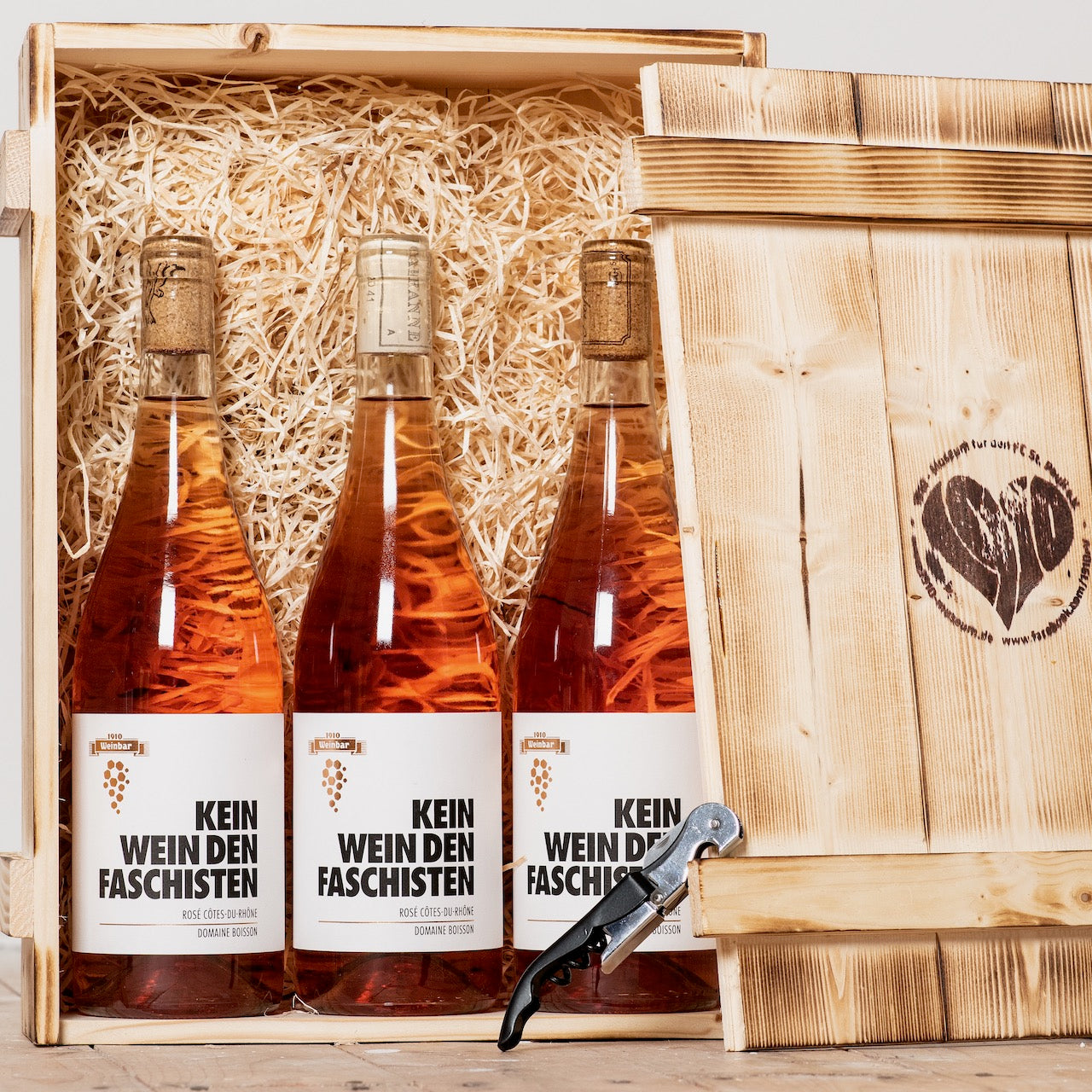 Wein-Geschenk: Rosé  (3er-Kiste) + KWDF-Kellnermesser